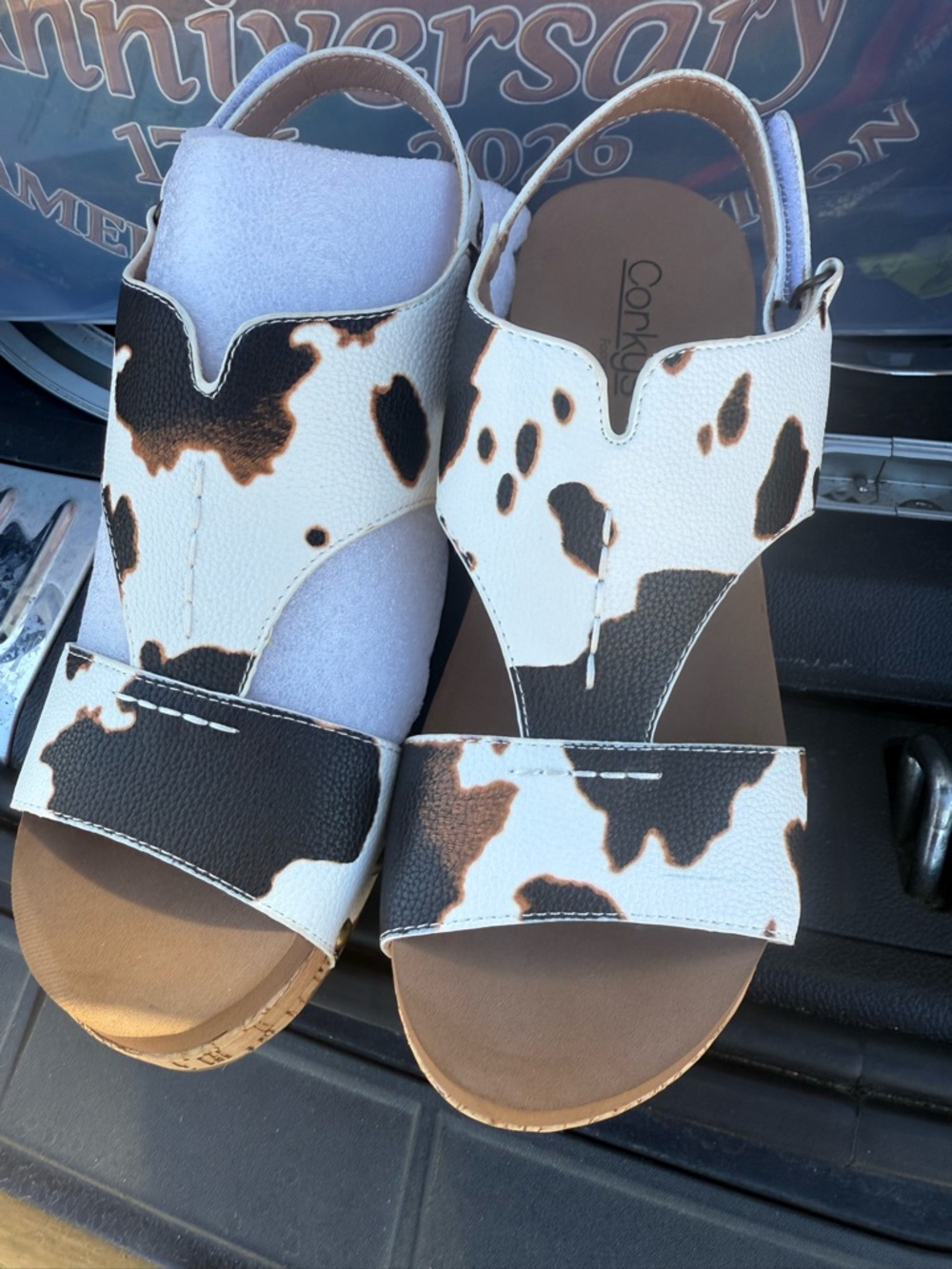 Cow Print Slingback Sandals - White & Brown
